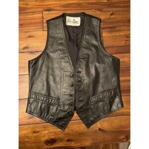 Vintage BLACK LEATHER VEST RODEO Biker Western 38